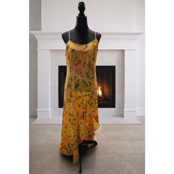 Lulus Dresses & Skirts - Lulus Dress Womens Large Mustard Yellow Floral Print High Low Maxi Length New